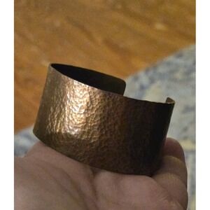 Copper Cuff Wide Vintage Artisan Bracelet Hammered Finish